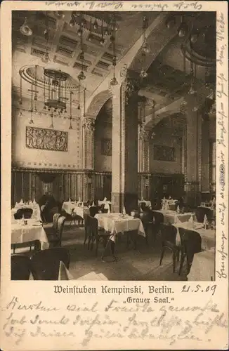 Ansichtskarte Berlin Weinstuben Kempinski, "Grauer Saal" 1909