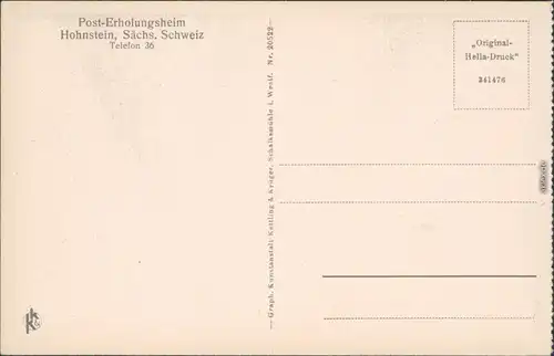 Ansichtskarte Hohnstein (Sächs. Schweiz) Speisesaal - Posterholungsheim 1926 