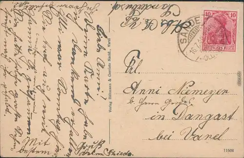 Ansichtskarte Sande Haus, Kahn Ems-Jade-Kanal 1918 