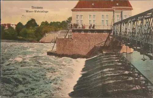 Ansichtskarte Bremen Partie an der Weser-Wehranlage 1927 