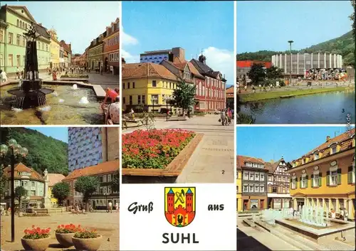 Suhl Steinweg, Rathaus, Stadthalle der Freundschaft  Springbrunnen 1979