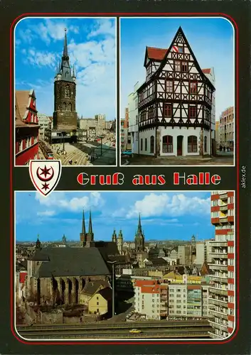 Ansichtskarte Halle (Saale) Roter Turm, Fachwerkhaus, Kirche 1995