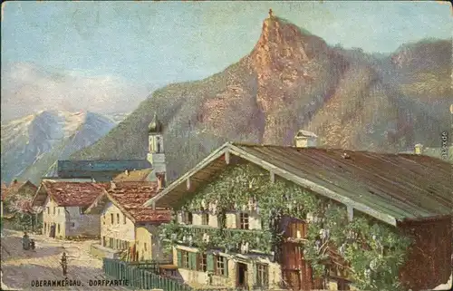 Ansichtskarte Oberammergau Dorfpartie - Künstler AK 1916