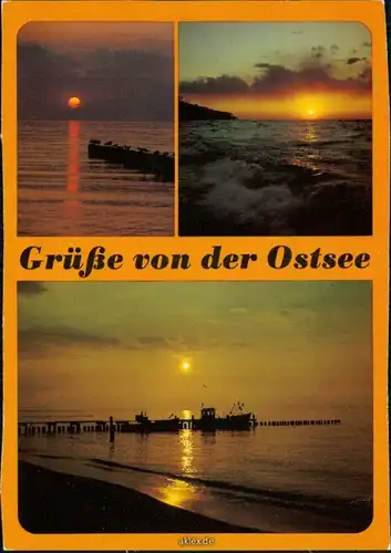 Mecklenburg Vorpommern Grüße  Ostsee  Fischerboot bei Sonnenuntergang 1984