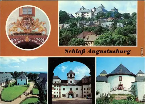 Augustusburg Wappenportal,   Schloß und Stadt, Stallhof mit Brunnenhaus 1983