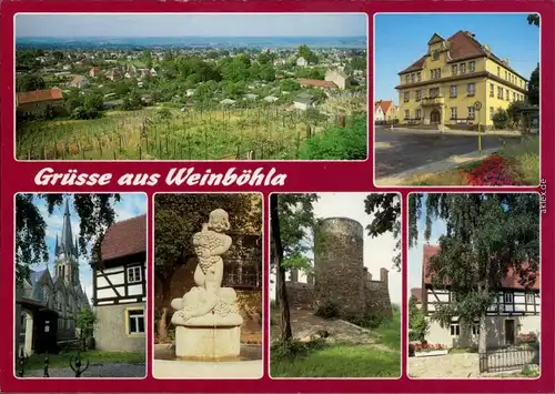 Weinböhla Blick von der "Ruine" über die Stadt, Rathaus, Kirche Die  1999