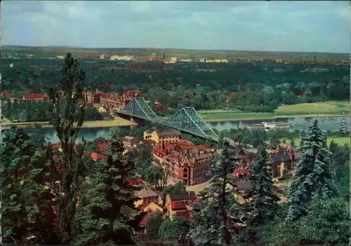 Dresden Panorama-Ansicht, Blaue Wunder / Loschwitzer Brücke 1974