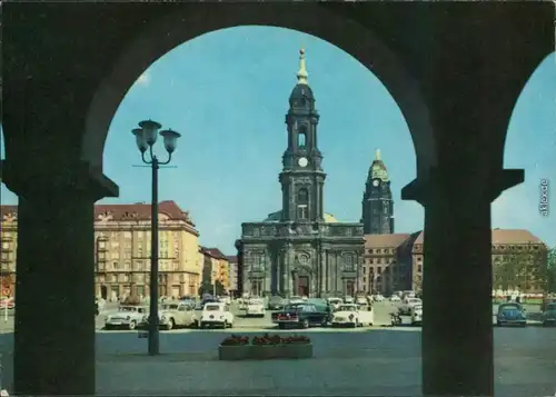 Dresden Arkaden am Altmarkt mit Blick auf Kreuzkirche und Neues Rathaus 1969