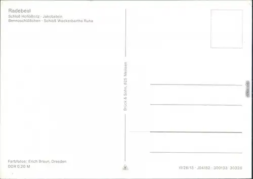 Radebeul Schloß Hoflößnitz, Jakobstein, Bennoschlößchen  1982