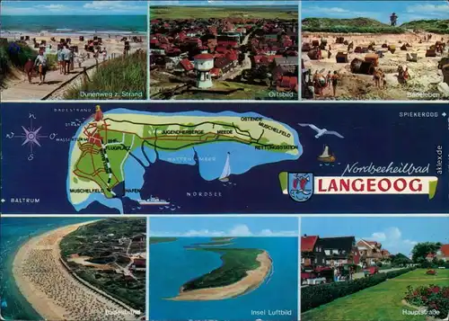 Langeoog Panorama-Ansicht Dünenweg Badeleben Insel Luftbild Hauptstraße 1984