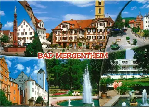 Ansichtskarte Bad Mergentheim Rathaus, Markt, Schloss, Brunnen, Park 1995