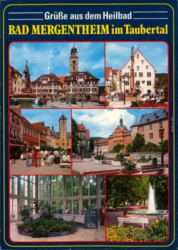 Bad Mergentheim Markt, Kirche, Schloss, Trinkhalle, Springbrunnen im Park 1995