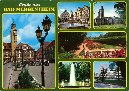 Ansichtskarte Bad Mergentheim Markt, Kirche, Brunnen, Parkanlage 1995