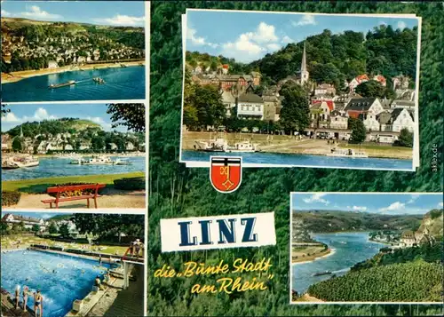 Ansichtskarte Linz am Rhein Panorama-Ansicht, Schwimmbad, Rhein 1982