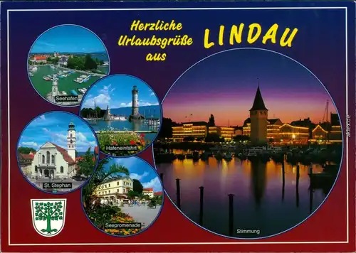 Lindau (Bodensee) Seehafen, Hafeneinfahrt, St. Stephan, Seepromenade 1995