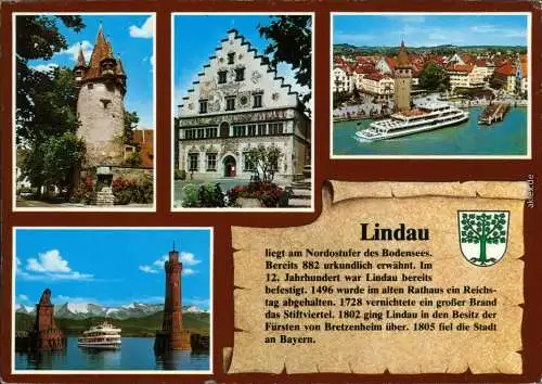 Lindau (Bodensee) Chronikkarte Hafeneinfahrt Mangenturm Diebsturm Altes Rathaus