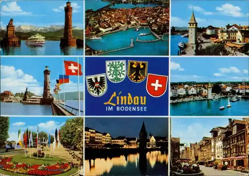 Lindau (Bodensee) Hafen Luftbild Mangenturm Fußgängerzone Park Diebsturm 1995