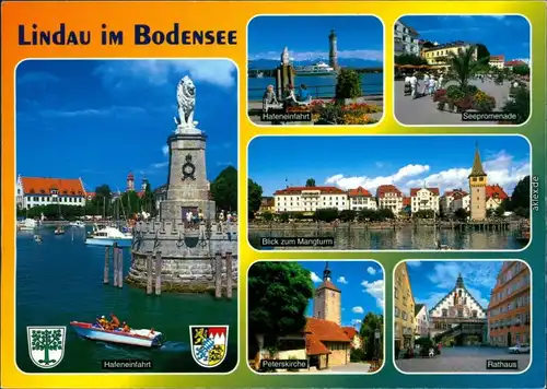 Lindau (Bodensee) Hafen, Seepromenade, Mangturm, Peterskirche, Rathaus 1995