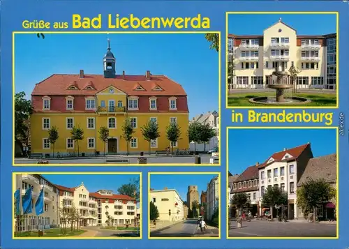 Ansichtskarte Bad Liebenwerda Rathaus, Kurhaus, Lubwartturm, Markt 1995