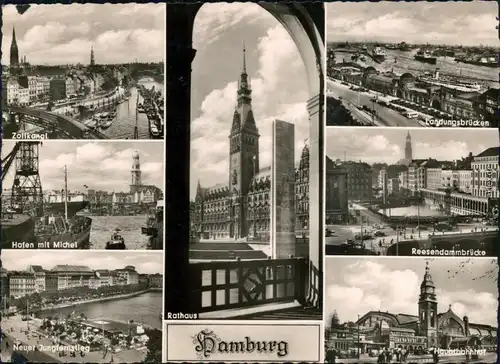 Hamburg Zollkanal, Hafen  , Neuer Jungfernsteg, Rathaus, Hauptbahnhof  1971