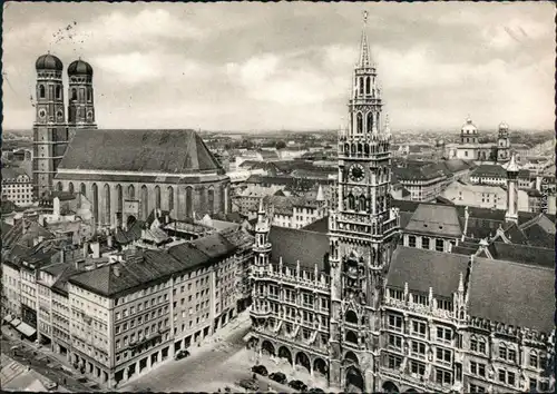 Ansichtskarte München Rathaus und Frauenkirche 1961