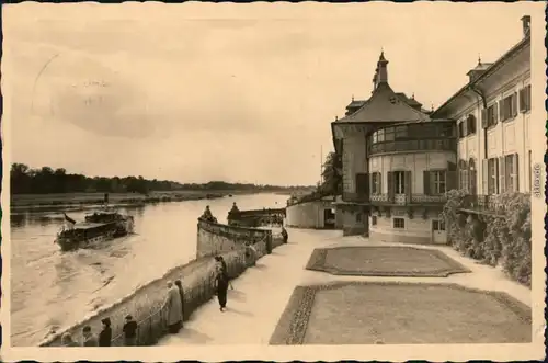 Ansichtskarte Pillnitz Schloss Pillnitz und die Elbe mit Kutter 1956