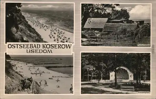 Koserow Strand mit strandkörben, Hütten, Freiluftbühnen / Konzertbühne 1968