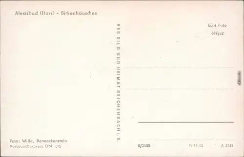 Ansichtskarte Alexisbad-Harzgerode Birkenhäuschen 1962