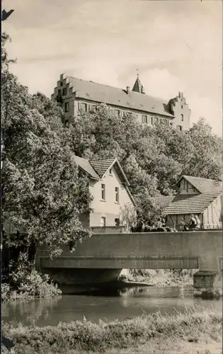 Ansichtskarte Kranichfeld Niederburg mit Brücke im Vordergrund 1958