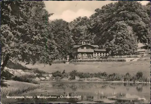 Ansichtskarte Wernigerode Waldgasthaus Christianental mit Teich 1960