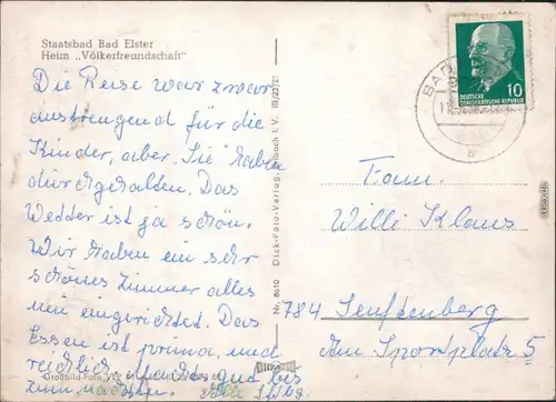 Ansichtskarte Bad Elster Ferienheim "Völkerfreundschaft" 1968