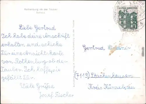 Ansichtskarte Ansichtskarte Rothenburg ob der Tauber Rathaus 1969