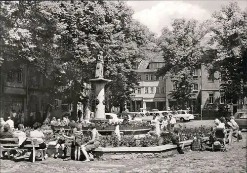 Ansichtskarte Schleusingen Brunnen am Markt mit vielen Gästen 1977