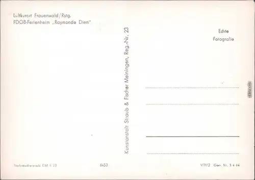 Ansichtskarte Frauenwald FDGB-Ferienheim Raymonde Dien mit Gästen 1964