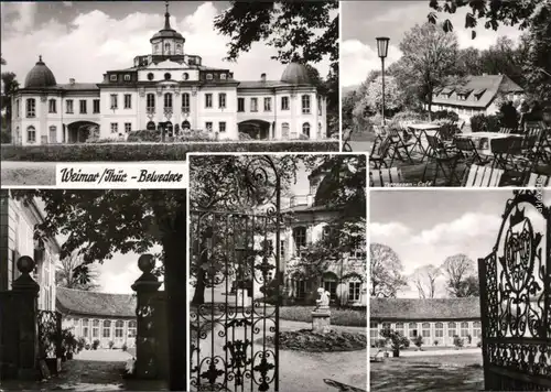 Ansichtskarte Weimar Schloss Belvedere - Terrassen-Café, Tor, Plastik 1976