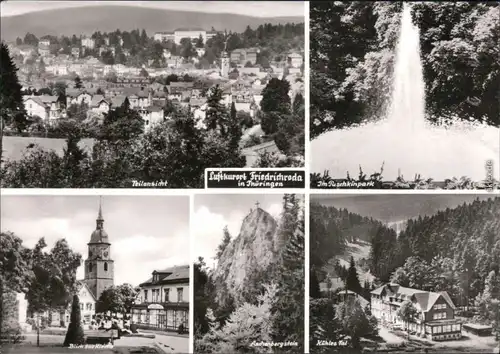 Friedrichroda Teilansicht, Puschkinpark, Kirche, Aschenbergstein 1980