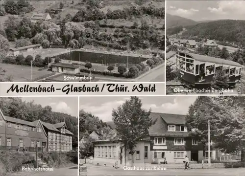 Mellenbach-Glasbach Schwimmbad,  Bahnhofshotel, Gasthaus zur Kirche 1975