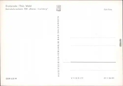 Ansichtskarte Brotterode Betriebsferienheim FER "Kleiner Inselsberg" 1977