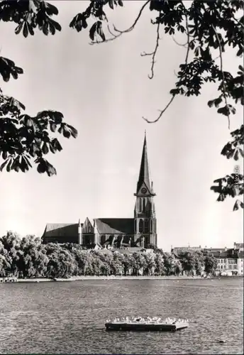 Ansichtskarte Schwerin Blick über den Pfaffenteich zum Dom 1981
