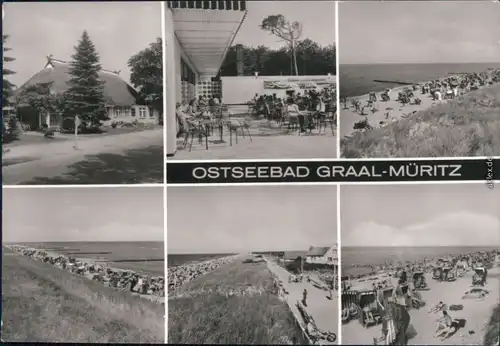 Graal-Müritz Gaststätte,  Strand mit vielen Gästen und Strandkörben 1983