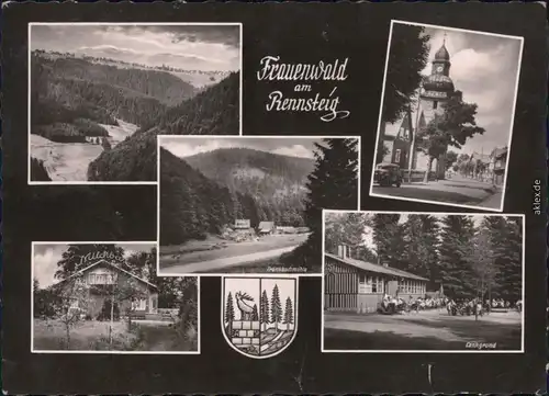 Frauenwald Überblick, Tränkbachmühle, Kirche, Milchbar, Wappen, Lenkgrund 1963