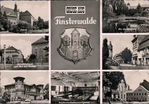 Finsterwalde  Schloss, Goldfischteich,  Thälmannstraße, Bahnhof, Postamt 1968