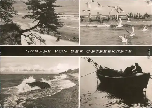 Mecklenburg Vorpommern Grüße von der Ostsee: Möwen, Strand, Fischerboot 1974