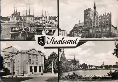 Stralsund Hafen, Rathaus, Theater der Werftstadt, Panorama-Ansicht 1965