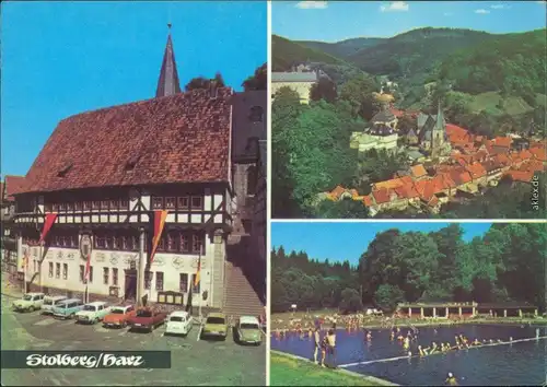 Ansichtskarte Stolberg (Harz) Rathaus, Waldbad 1974