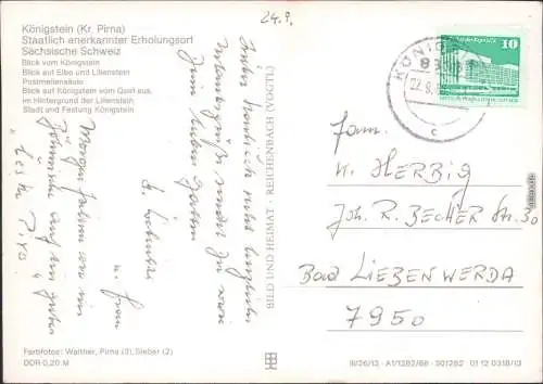 Königstein (Sächsische Schweiz) Blick vom Königstein, Lilienstein  g1986