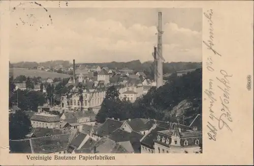 Ansichtskarte Bautzen Budyšin Vereinigte Bautzner Papierfabriken 1912 