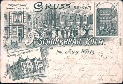 Köln Coellen | Cöln Gruss aus dem Pschorrbräu - Hohestrasse 38 - Litho 1897 