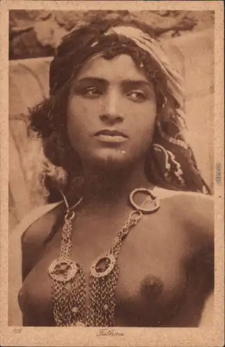 Ansichtskarte  Fathma - junge Frau dunkelheutig mit Goldschmuck - Nackt, Erotik Erotika native 1922