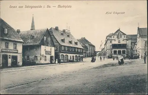 Schirgiswalde    Marktplatz, Hotel Erbgericht b Kirschau Oberlausitz  1914